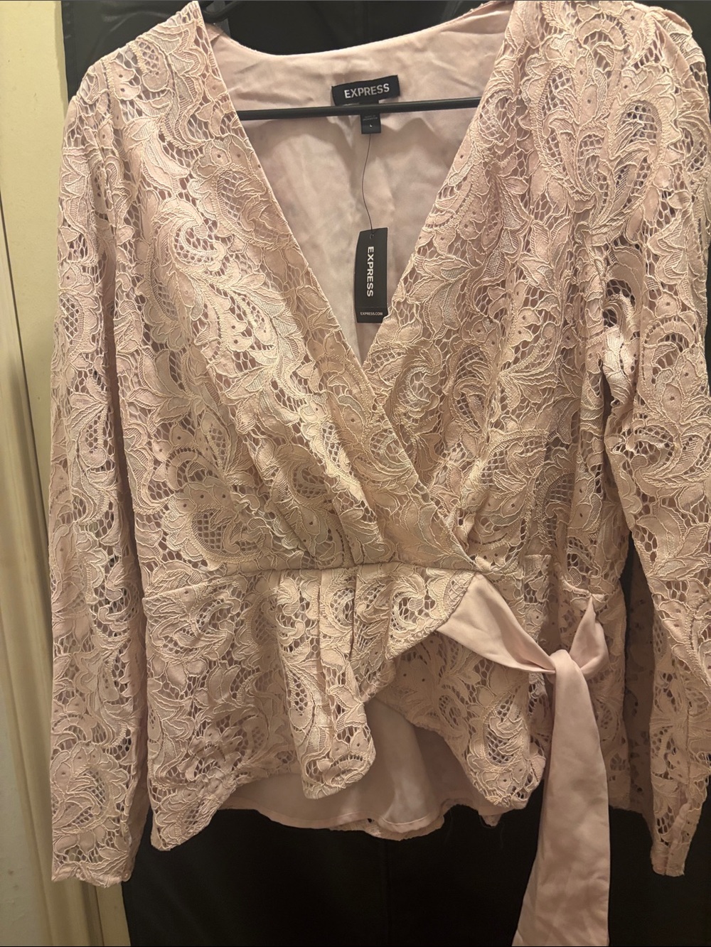 Express Blush Lace Wrap Blouse